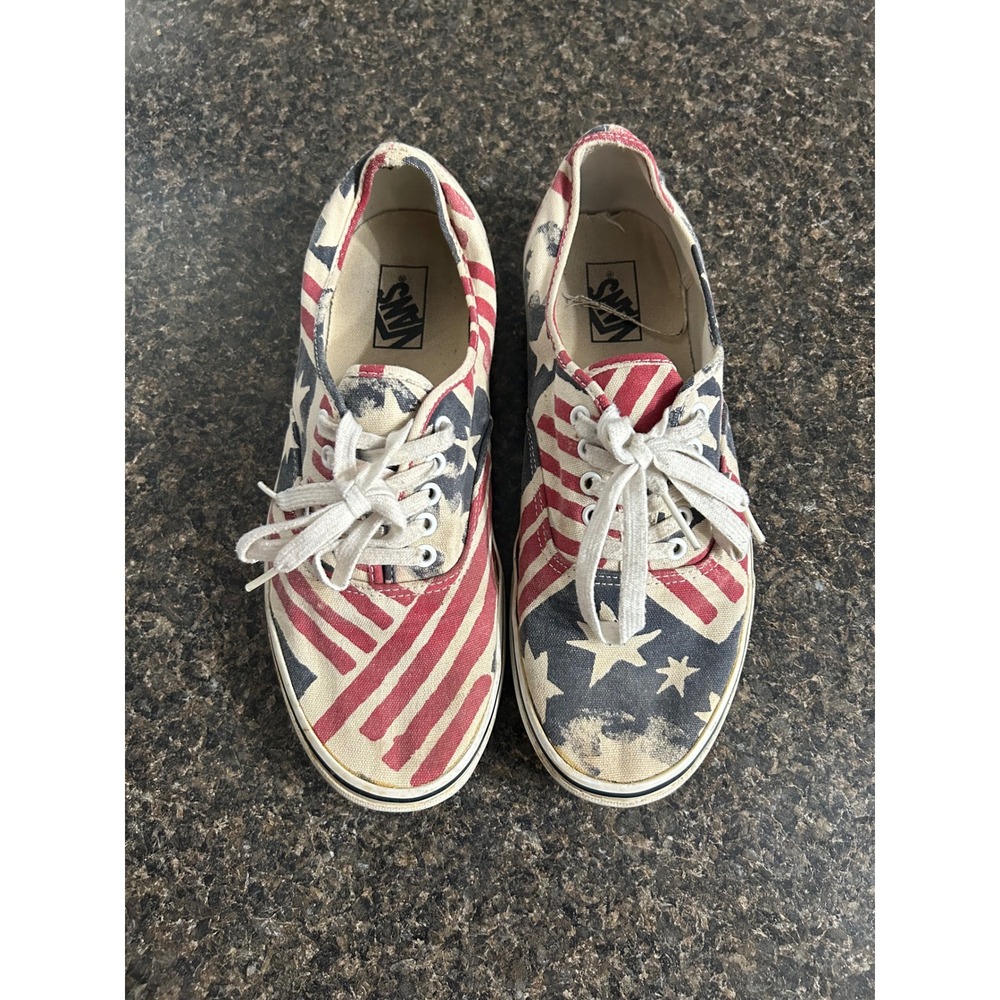 Vans Authentic American Flag Stars and Stripes Canvas Skate Shoes Red White Blue